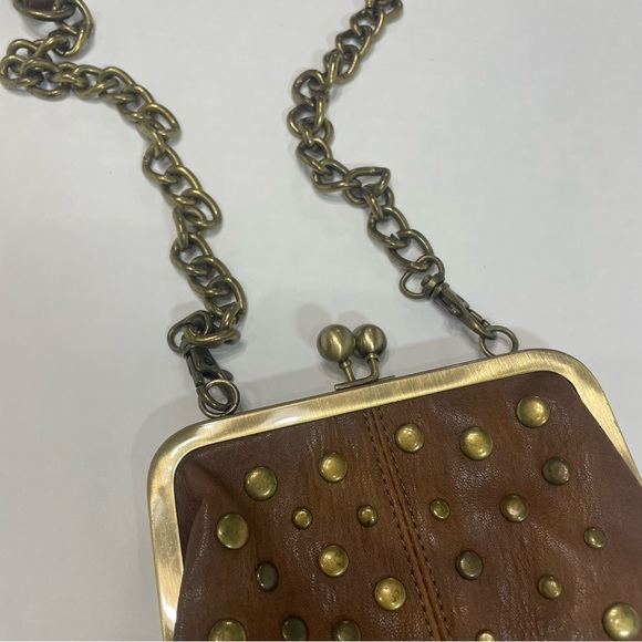 Jessica Simpson Brown Studded Leather Messenger crossbody Bag. Lining picture - Picture 4 of 11